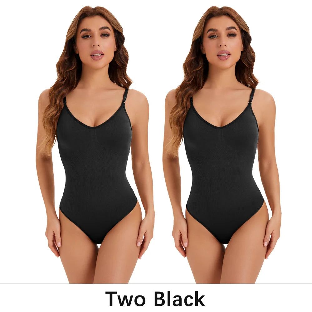 NEW Arrivals 2PCS Set S-2XL High Elastic Bodysuit for Women Tummy Control Shapewear Sexy Seamless Sculpting Thong Body Shaper Slimmer Slimming Black Tank