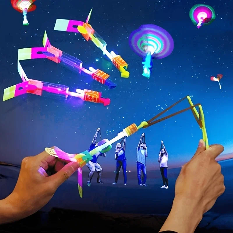 NEW Arrivals 10PCS Set Led Light Rockets - Bright Flying Toys with Slingshot Launchers, Party Favors for Birthdays, Halloween, Christmas Birthday Adults/Kids Gifts and Toys