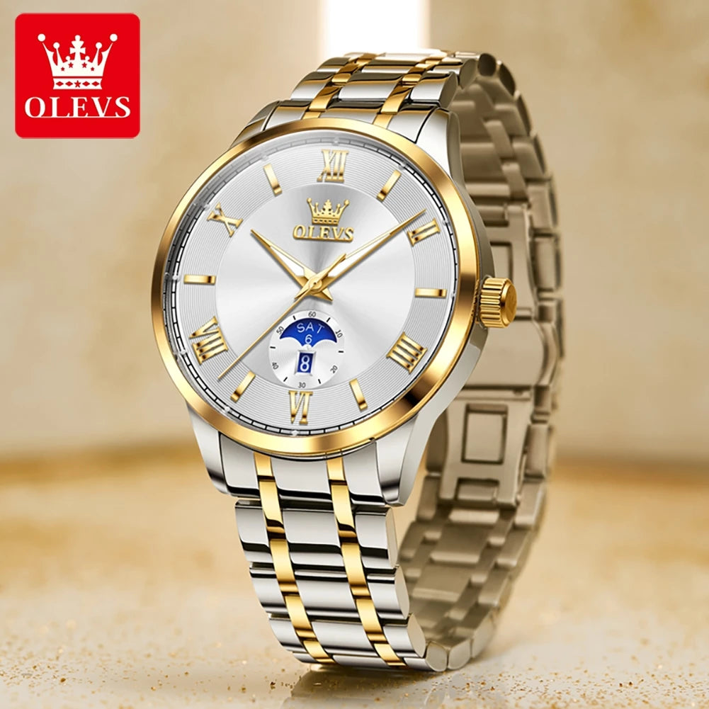 NEW 4 Colors 100% Original OLEVS 3638 Men Watch Original Quartz Watch Stainless Steel Waterproof Luminous Large Dial Day Date Watches Luxury Men Box Luxury Gifts for Husband Boyfriend
