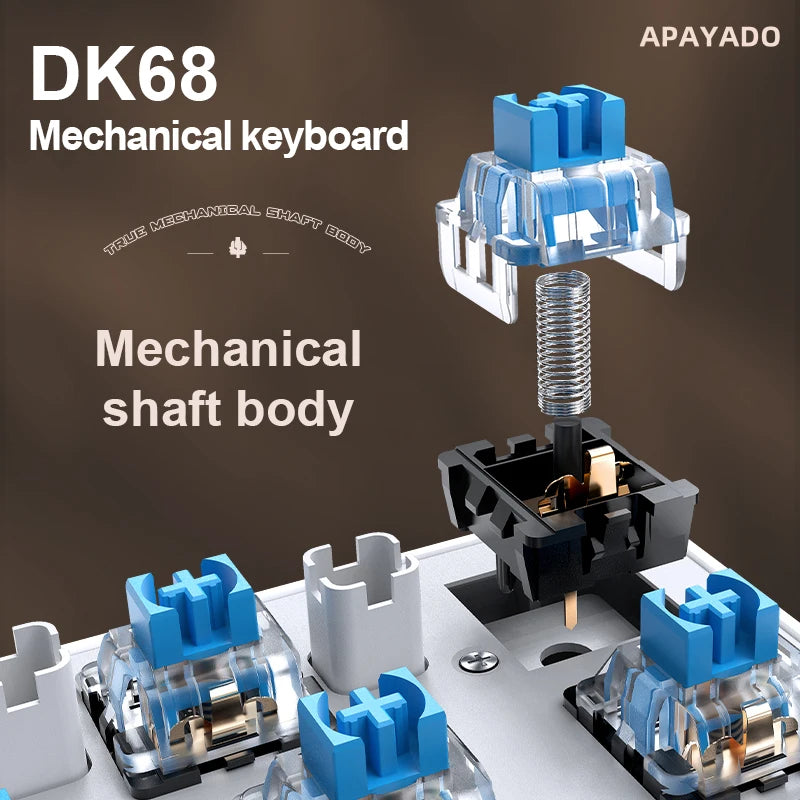 DK68 Punk Mechanical Magic Keyboard Wireless APAYADO Dynamic RGB Lighting,68Keys Bluetooth Tri-Mode Connection,Full-key Hot-Swap Computer Laptop Accessories Supplies Electronics Products