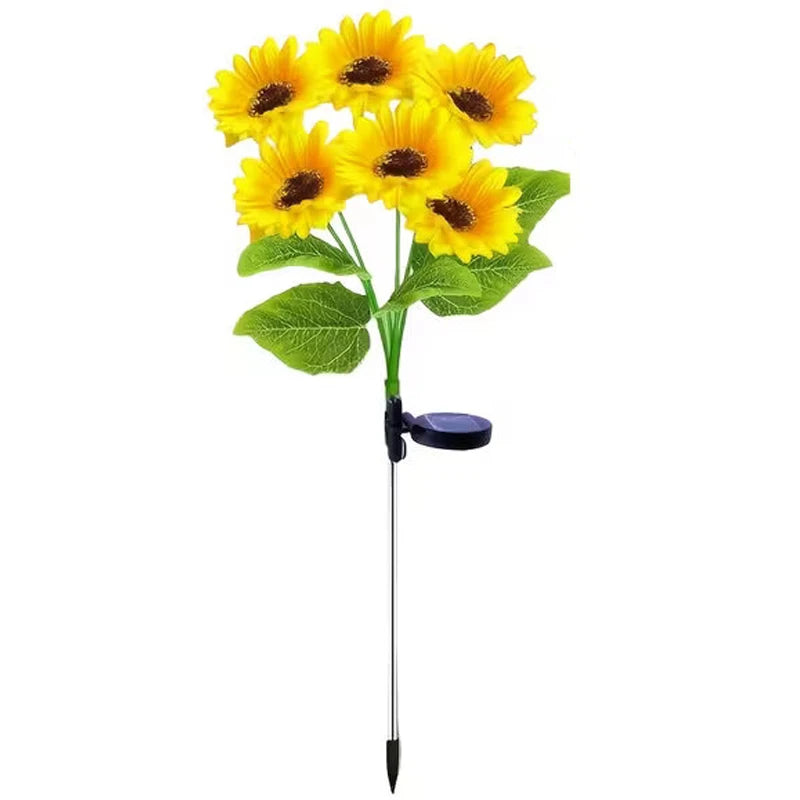 2 PCS Bouquet (12 Heads) Home Villa Solar-Powered Outdoor Decorative Lawn Lights LED Sunflower Decor Pathway Ground Stake Light for Garden Street Patio Balcony Yard