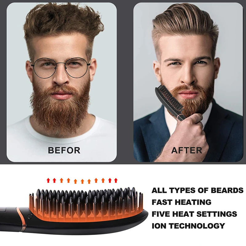 Men Hair Straightener Comb Led Display High Quality Negative Ion Comb Electric Hair Straightening Brush