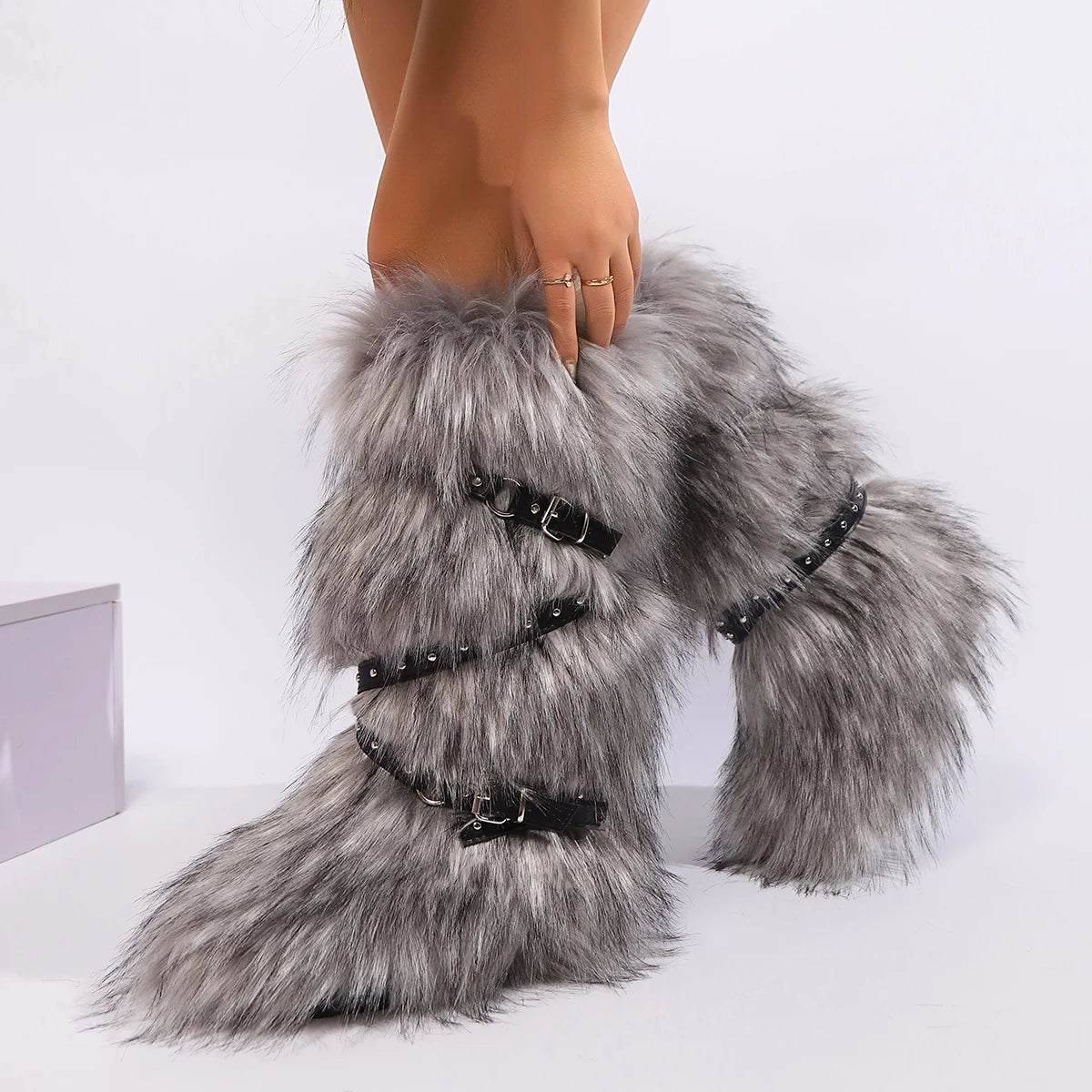 NEW Arrivals 7 Colors Winter Snow Boots Women Fox Fur Snow Boots Warm Platform Long Boots Cute Plush Over Knee High Boots Y2K Girls Outdoor Furry Shoes