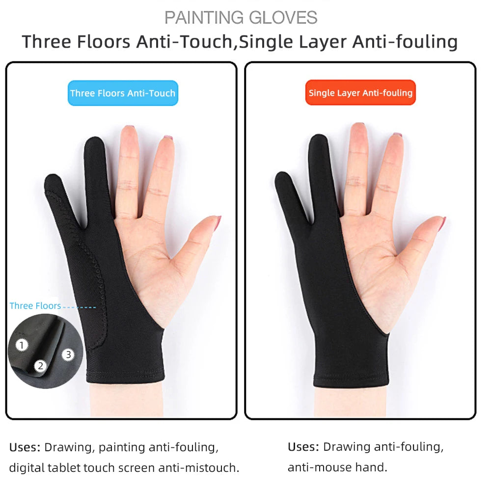 Two-finger Painting Gloves Anti-Touch Anti-Pollution Anti-Dirty, Right And Left Hand Glove,for iPad Tablet Touch Screen Drawing