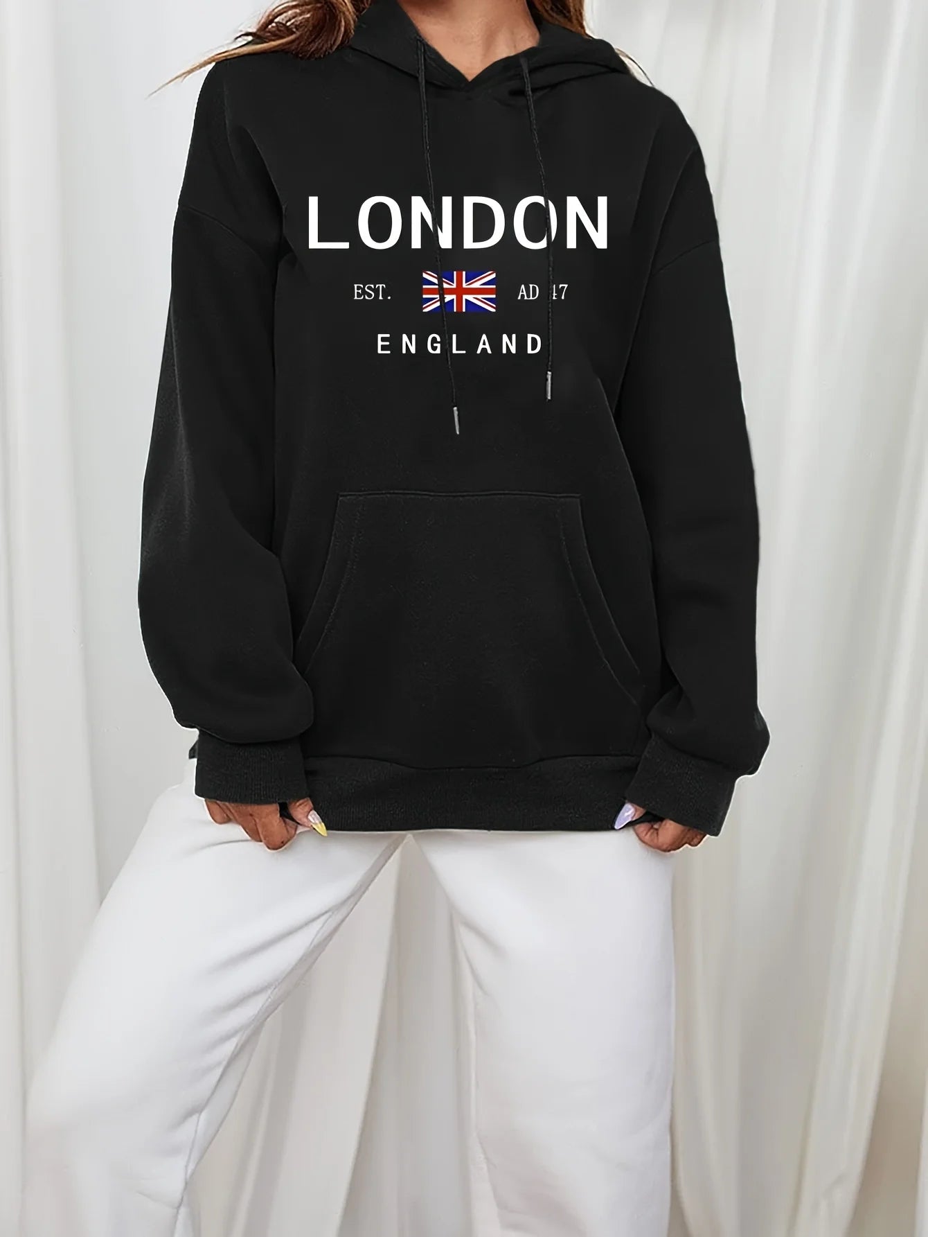 NEW Arrivals Vibrant London Drawstring Hoodie - Fashion Hoodies with Kangaroo Pocket Casual Long Sleeve Boys Girls Streetwear Casual Fashion Clothing Supplies