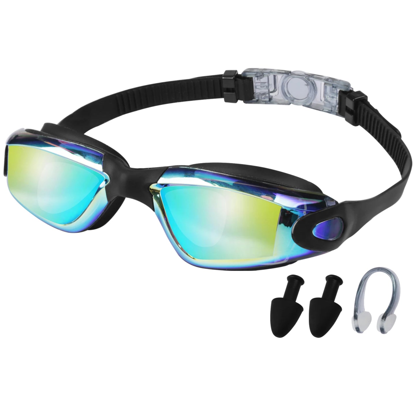 2PCS Goggles Adults/Children Set + Earplugs No Leaking Anti Fog Professional Swimming Goggles Adjustable with Earplugs Storage Box Swimming Water Pool Glasses for Beach Swim Sports Adults Kids
