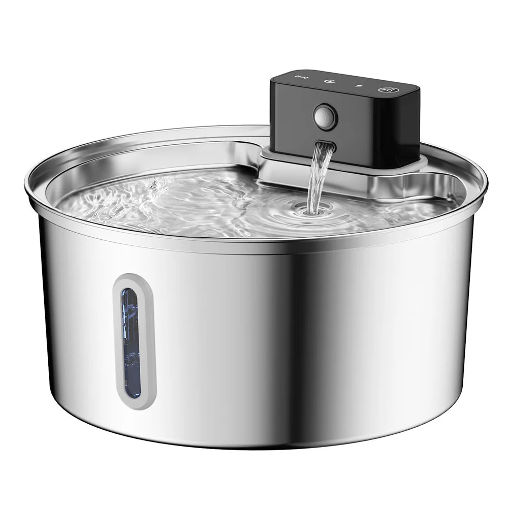 NEW Arrivals 3.2L/108oz Wireless Charging Sensor Cat Water Feeder Stainless Steel Cat Dog Water Fountain Silent Water Level Window No Plug