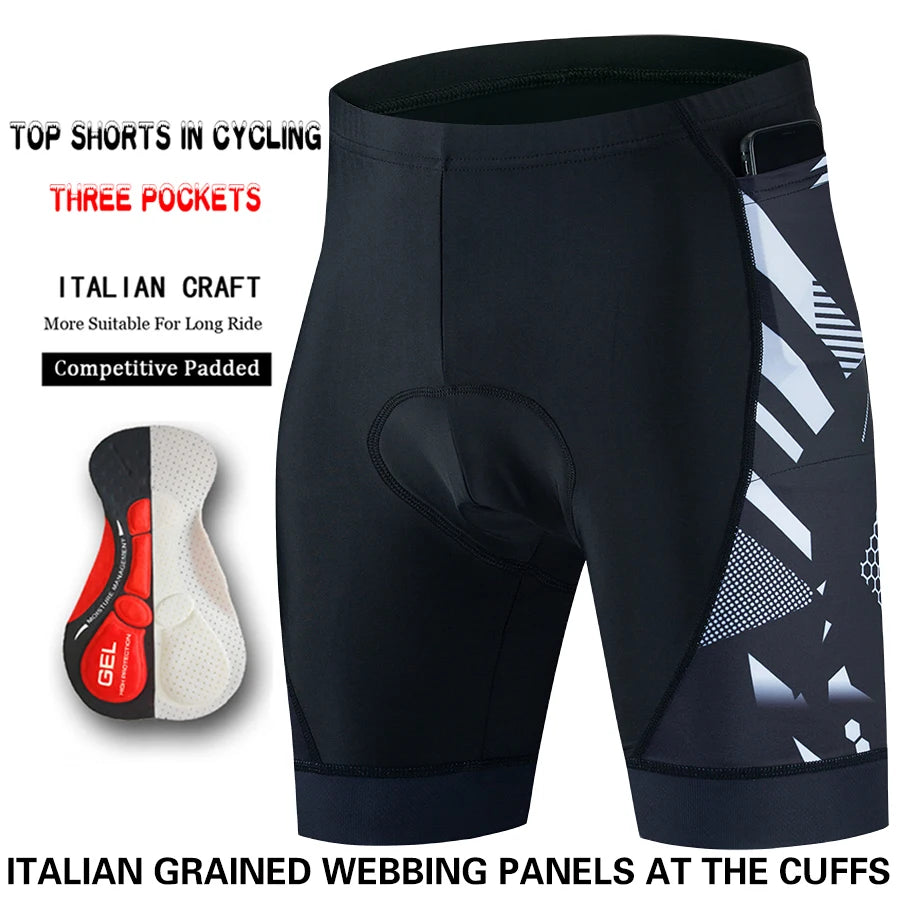 NEW Arrivals S-4XL 7 Patterns Three Pocket Cycling Shorts Bike Tights Triathlon 5D Gel Padded Pro Lycra Bicycle Shorts Breathable Man Mountain Biking Shorts