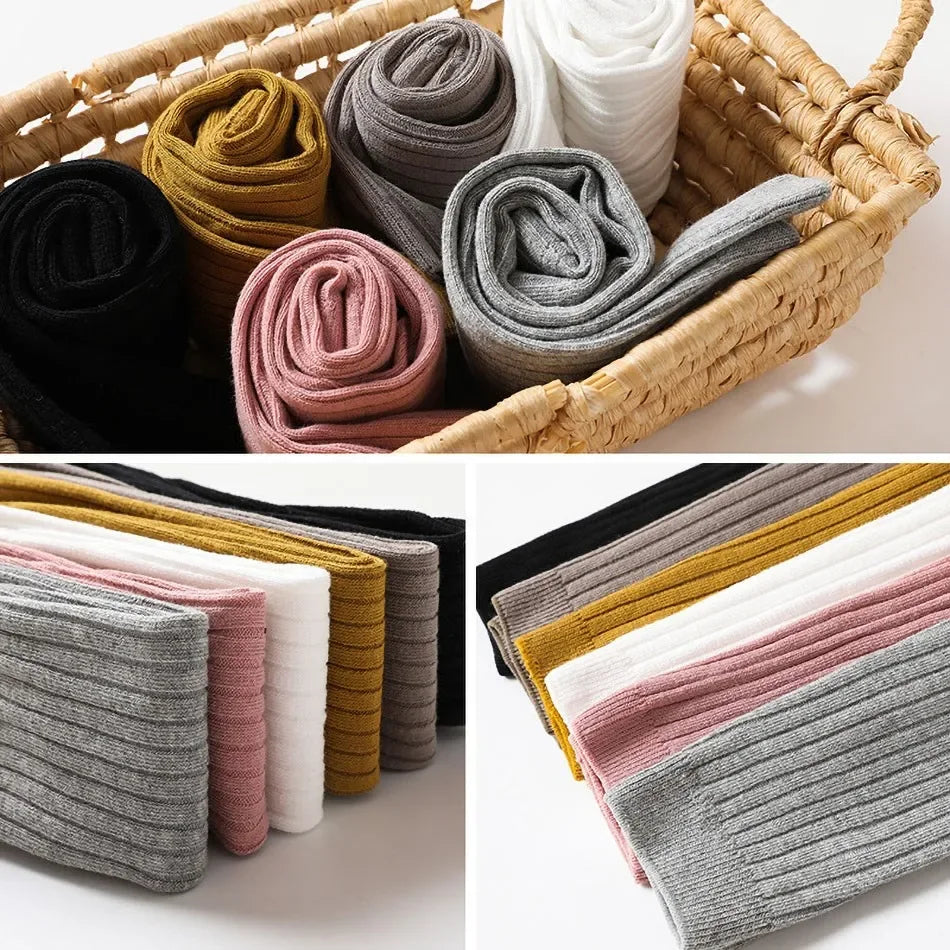 NEW Arrivals 0-5 Years Girls Pantyhose Baby Footless Cotton Leggings Infant Autumn Trousers Toddler Knitted Ribbed Tights Solid Stretch Bottoms