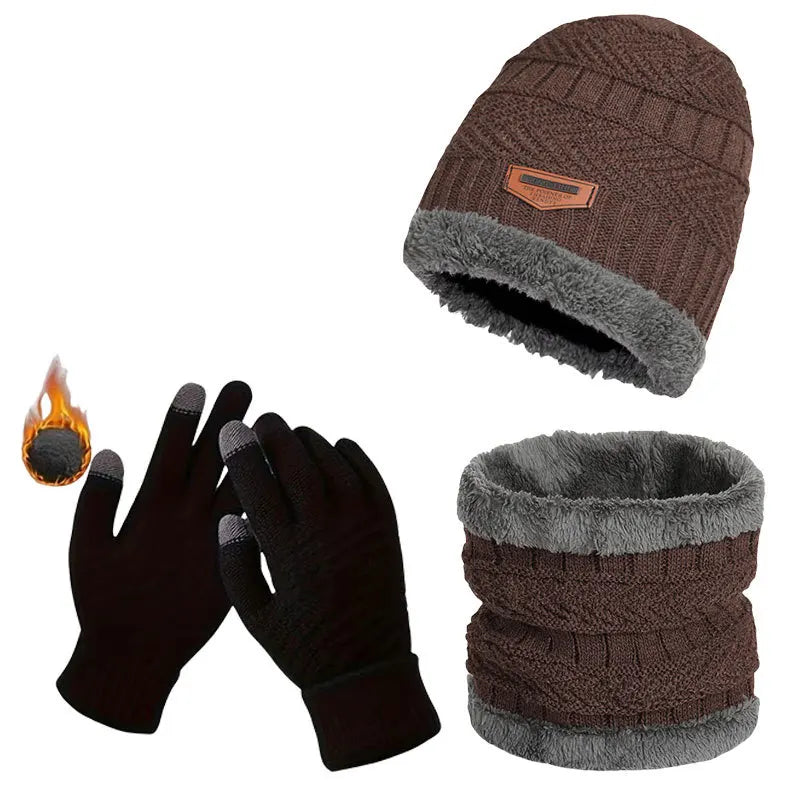 3 PCS Set 12 Colors -20* Thermal Winter Set Windproof Fleece Hat Scarf Gloves Combo for Outdoor Sports Hiking Cycling Fishing Cold Weather Protection