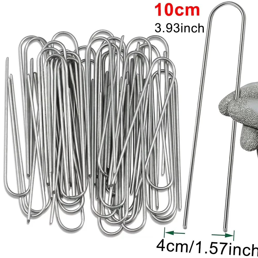 NEW Arrivals 50-100PCS Set U-Type Garden Staples Heavy-Duty Fence Tubing Stakes Sod Pins Galvanized Landscape Spike for Holding Lawns Barrier Ground Nail Home Gardening Accessories