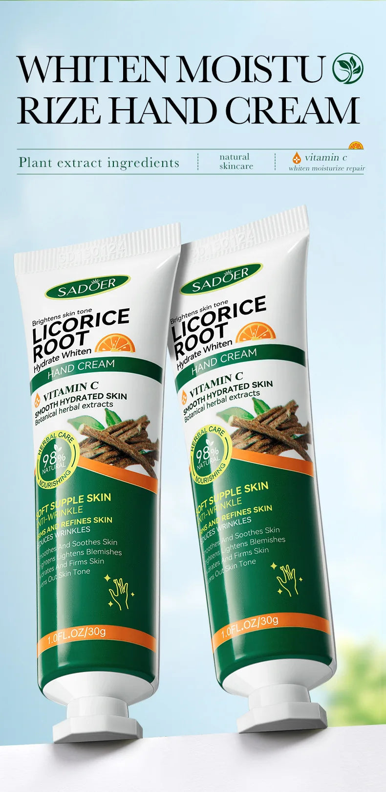 2PCS Set Korean Vitamin C Licorice Hand Cream Moisturizing Nourishing Brightening Hydrating Hands Korean Skin Care Products