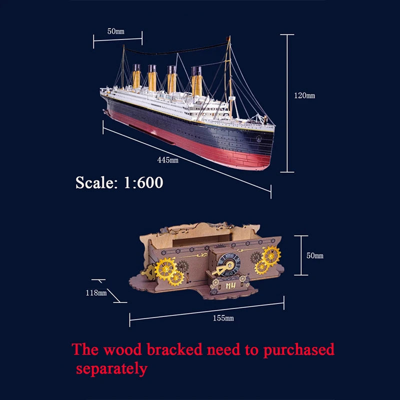 DIY 3D Metal Puzzle Titanic Ship Model Building Kits Assembly Boat Jigsaw Puzzles with USD Lights for Adults Birthday Gifts