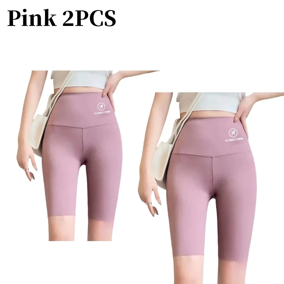 NEW Arrivals 4PCS Set 5 Colors Women's Summer Shark Bottom Pants Riding Running Sports Shorts Elastic Yoga Pants High Waisted Hip Lifting Women Sports Apparel Sets