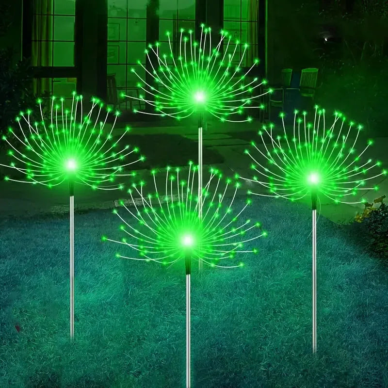 NEW Arrivals 4PCS Set Solar Garden Lights 200LED Waterproof Outdoor Lighting with Installation Hardware Firework Lights for Pathway Lawn Christmas Holiday Decoration Supplies