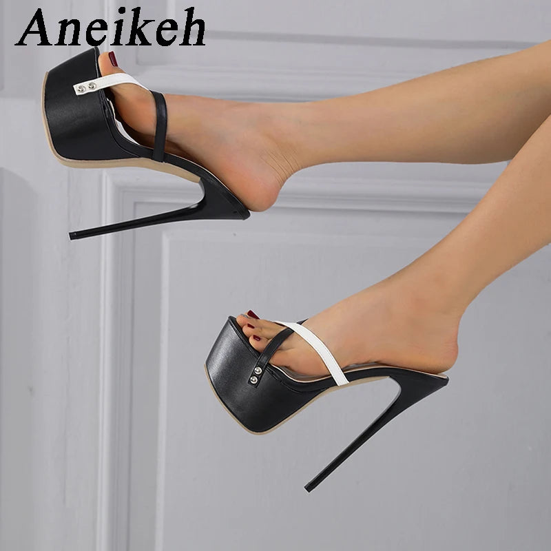 Summer Sexy Thin High Heel Women Platform Sandals Fashion PU Narrow Band Shallow Open Toe Party Dress Slingbacks Shoes