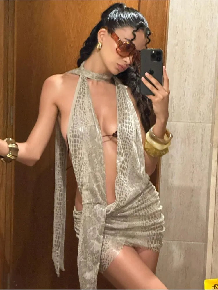 NEW Arrivals UK Size Extremely Sexy Halter Dress Women Hanging Neck Lace Up Nightclub Camisole Sexy Backless Trendy Summer Evening Beach Party Night Clubwear Ladies Mini Dresses