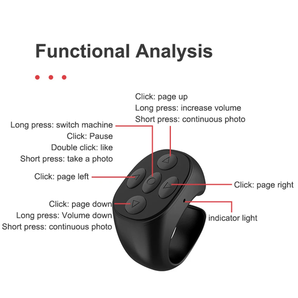NEW Arrivals 3 Colors For TikTok Ring Bluetooth Remote Control Fingertip Selfie Video Controller Automatic Page Turner Browsing Ring Mobile Phones Accessories