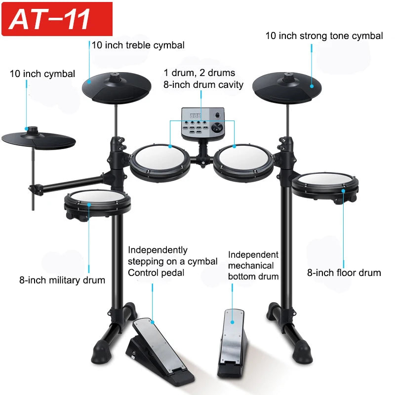 NEW Electronic Drum Set MT10 Convenient 5-Drum, 3-Cymbal All-Silicone Electronic Drum Kit 180 Tones USB, MIDI, Headphone Interface Music Instruments Accessories Supplies