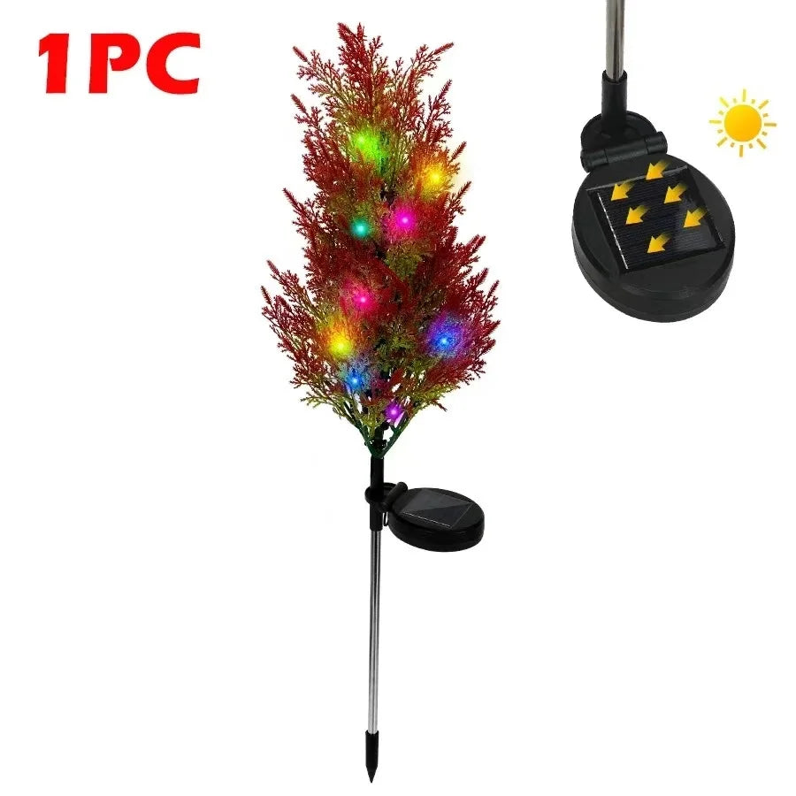 4PCS Outdoor Decoration Christmas Tree Lights Solar Rechargeable Simulation Pine Tree 20 LED Lawn Lights Garden Decoration Lamp