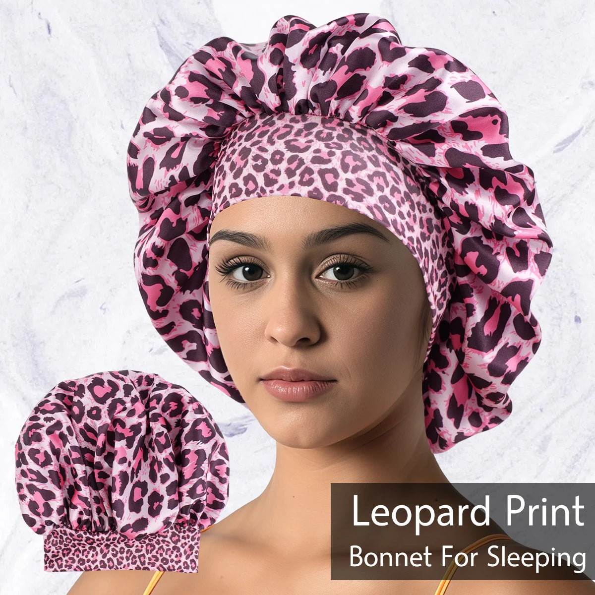 5 Colors Luxurious Women's Satin Sleep Bonnet All-Over Leopard Nightcap for Hair Care And Fashion Style