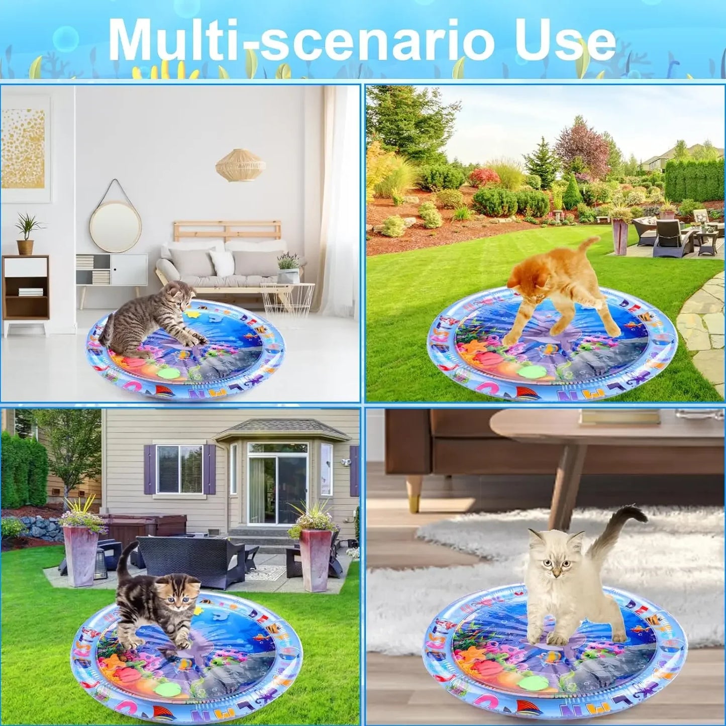 NEW Arrivals 10PCS Set 3 Styles 100CM Water Sensory Play Mat Thickened Inflatable Water Mat For Cat And Dog Pet Playmat With Fish Sea Ocean Theme Sensory Water Toys Pets Supplies