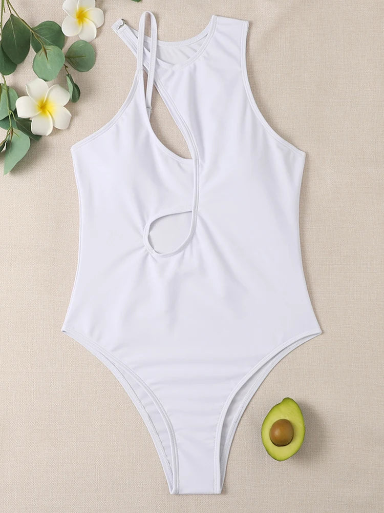 New Sexy High Neck Swimwear Women One Piece Swimsuit Female Hollow Out Bathing Suit Summer Beach Wear Push Up Monokini Swim