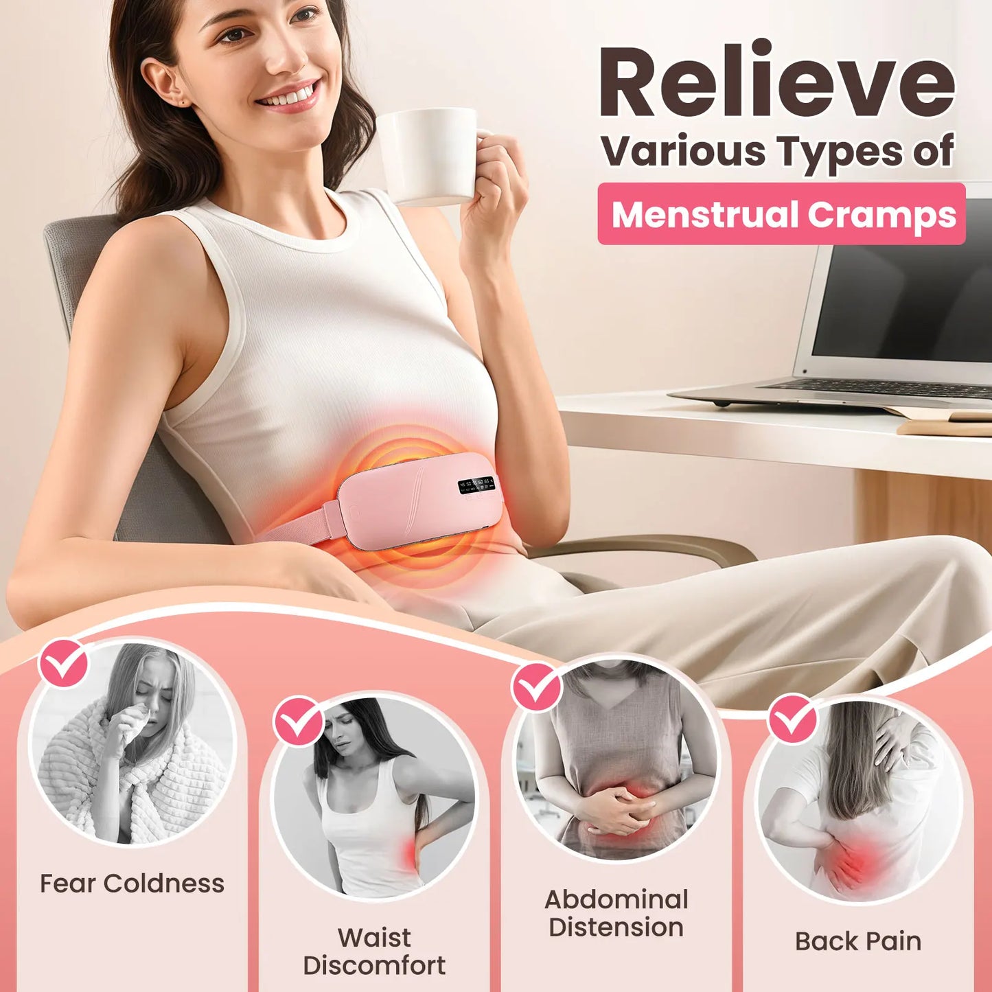NEW Electric Heating Pad Menstrual Cramp Massager Belt Women Period Care Hot Compress Device Vibration Abdominal Ulter Warmer Belt Women Personal Care Health Care Hygiene Supplies