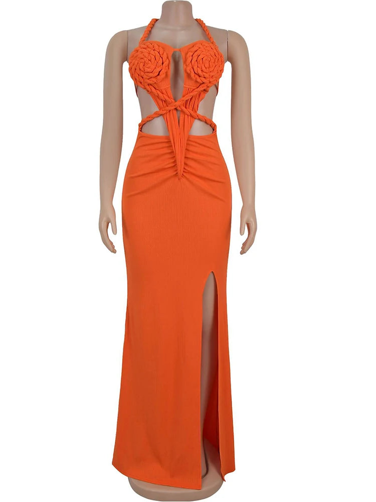 NEW S-2XL UK Plus Size 6 Colors Women's Cut-Out Ruched Maxi Dress Sexy Halter Neck Backless High Slit Bandage Party Dresses Birthday Outfits