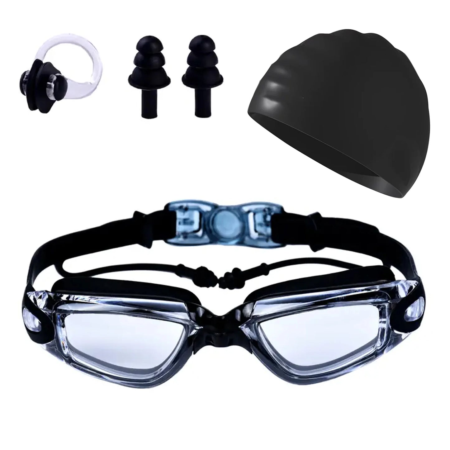 NEW 4 Colors Adult Swimming Goggles High Definition Swimming Water Pool Beach Goggles Non-Eye-Proof Silicone Earplugs Large Frame Anti-Fog Professional Waterproof Nose Ear Protection Set