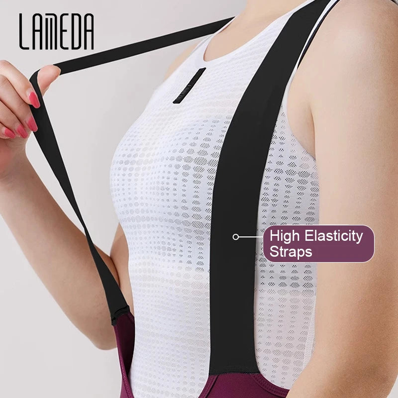 Original LAMEDA Summer Women Professional Cycling Bib Shorts 3D Padded MTB Bicycle Shorts with Shoulder Straps Bike Biking Bib Shorts Pants Quick-Dry Women Cyclist Clothing Supplies