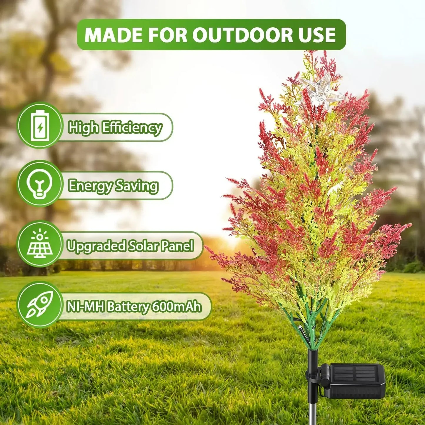 4PCS Outdoor Decoration Christmas Tree Lights Solar Rechargeable Simulation Pine Tree 20 LED Lawn Lights Garden Decoration Lamp