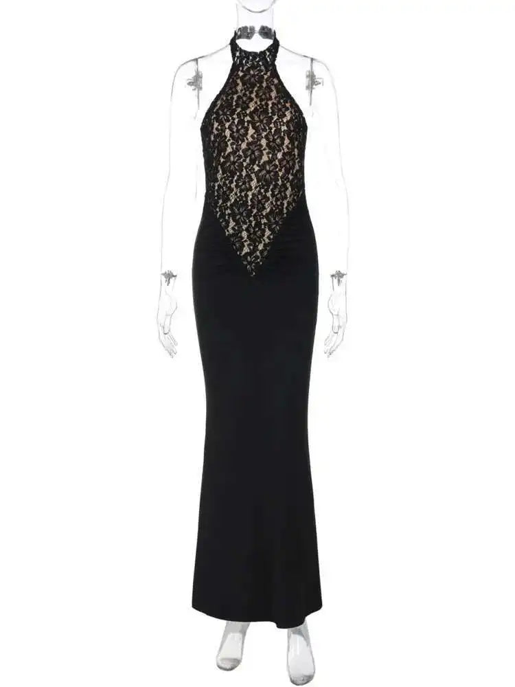 NEW UK Size 4 Colors Sexy Lace Halter Backless Sexy Maxi Dress For Women Black Off-Shoulder Strapless Sleeveless Bodycon Club Party Long Dress