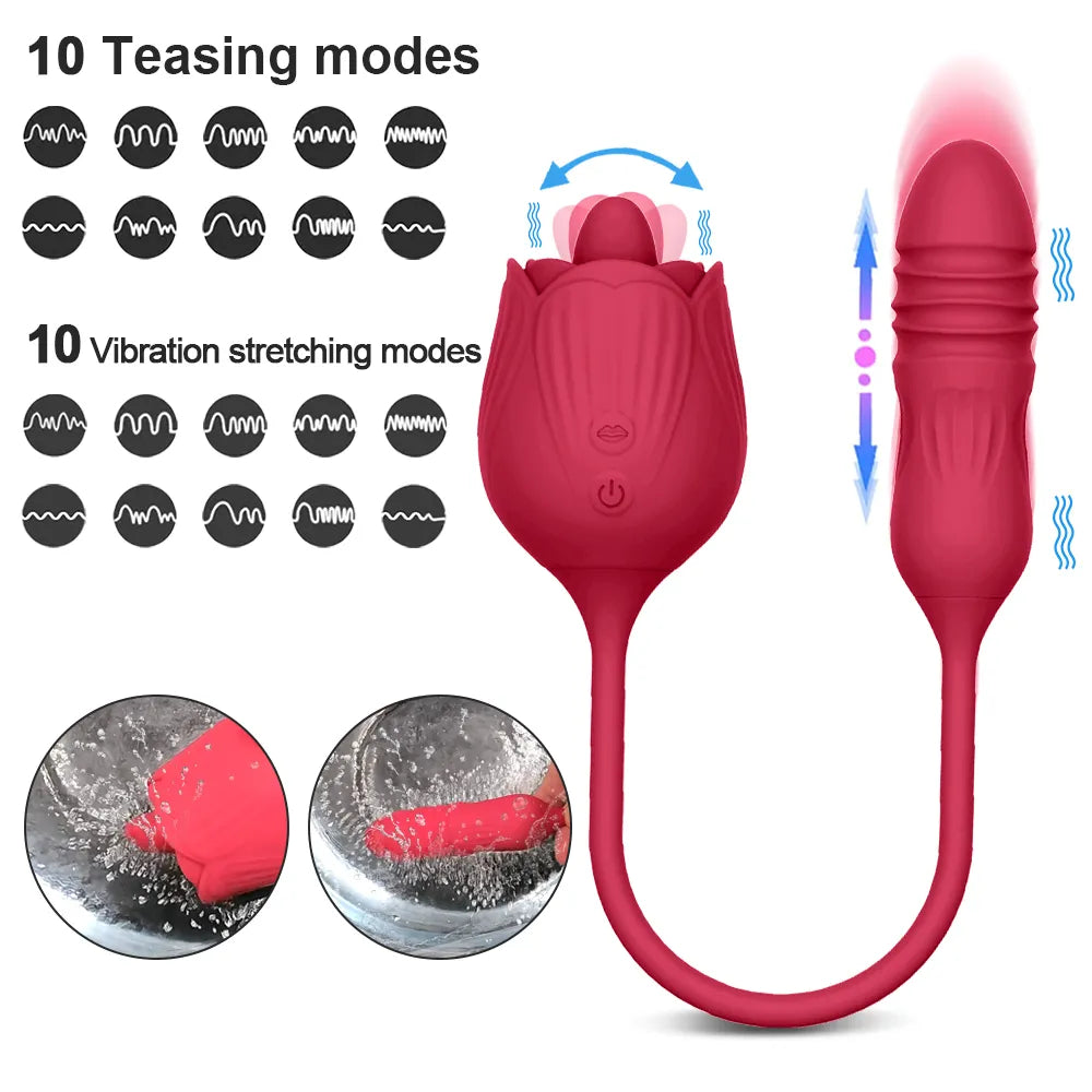 Rose Toy Dildo Thrusting Vibrator for Women Egg Clitoris Sucker Stimulator Tongue Licking Adults Goods Sucking Sex Toys Female
