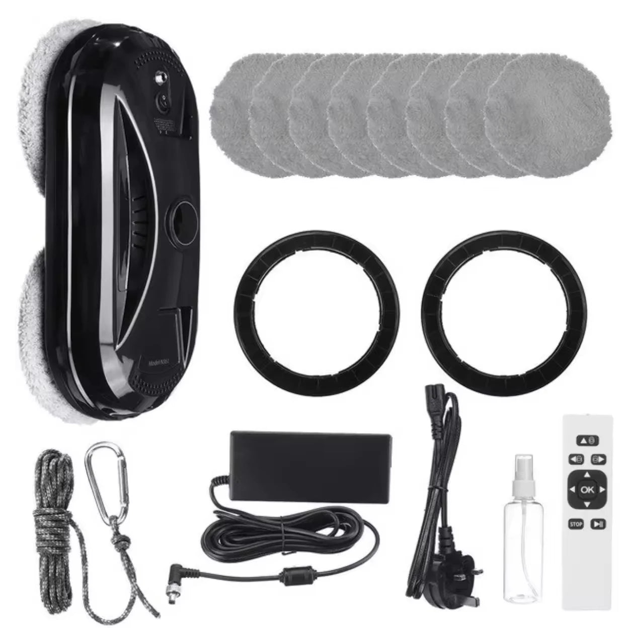 NEW Arrivals HOT SALE Black/White Full Set UK Plug Rechargeable Cordless Wireless Window Vacuum Robot Cleaner Wall Glass Windows Cleaning Robot with Auto Spray and Remote Control