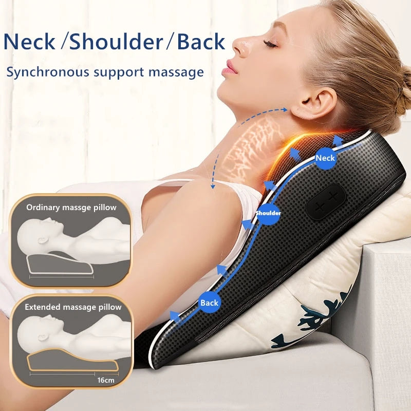 Electric Shiatsu Head Neck Cervical Transaction Body Massager Car Back Pillow with Heating Vibrating Massage Device