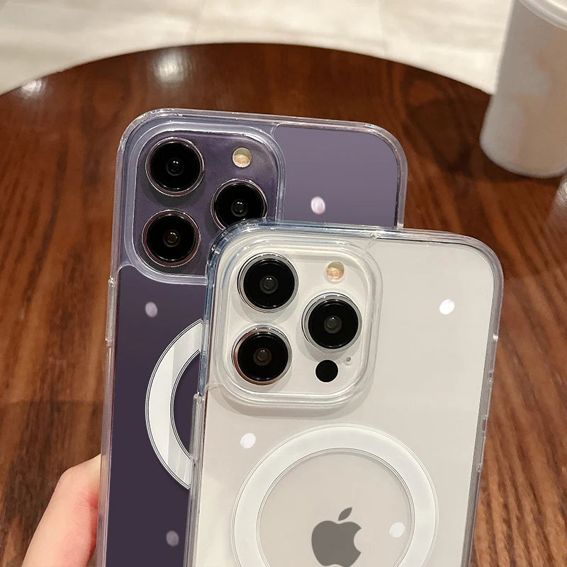 For iPhone Pro Max Magnetic Transparent Wireless Charge Case For iPhone 11 12 13 14 15 16 Pro Max Plus Mini X 7 8 Shockproof PC Cover