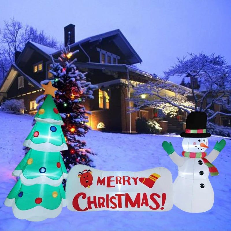 3M/9.8FT Length Christmas Snowman Tree Decor Inflatable Built-in LED Light Outdoor Indoor Party Garden Scene Layout Ornament