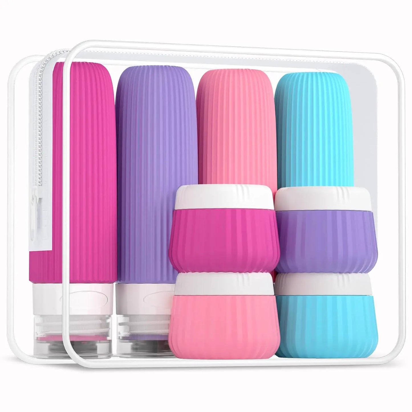 NEW Arrivals 8PCS Set 7 Colors Liquid Bottles, TSA Approval, BPA Not Included, 3 OZ Leak-Proof and Squeezable Silicone Bottles, Refillable Travel Airport Ship Accessories, Suitable for Shampoo and Shower Gel Essentials