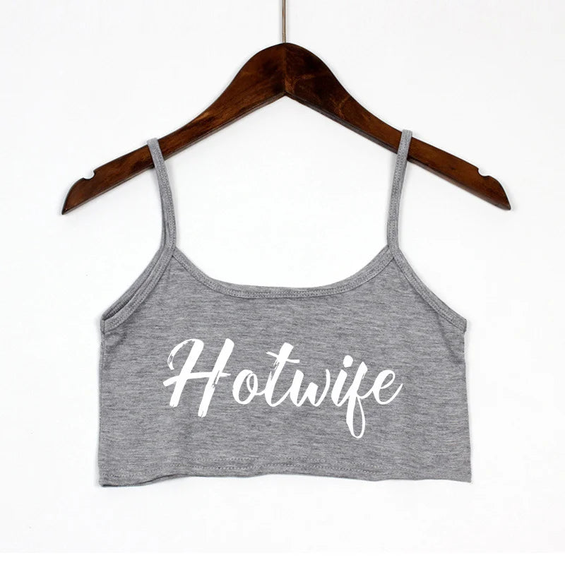 NEW Arrivals 4 Colors Women's Sexy Elastic Cotton Sleeveless Short *HOT WIFE* Sexy Crop Top New Fashion Summer Beach Bar Tank Top Women Streetwear Clothes