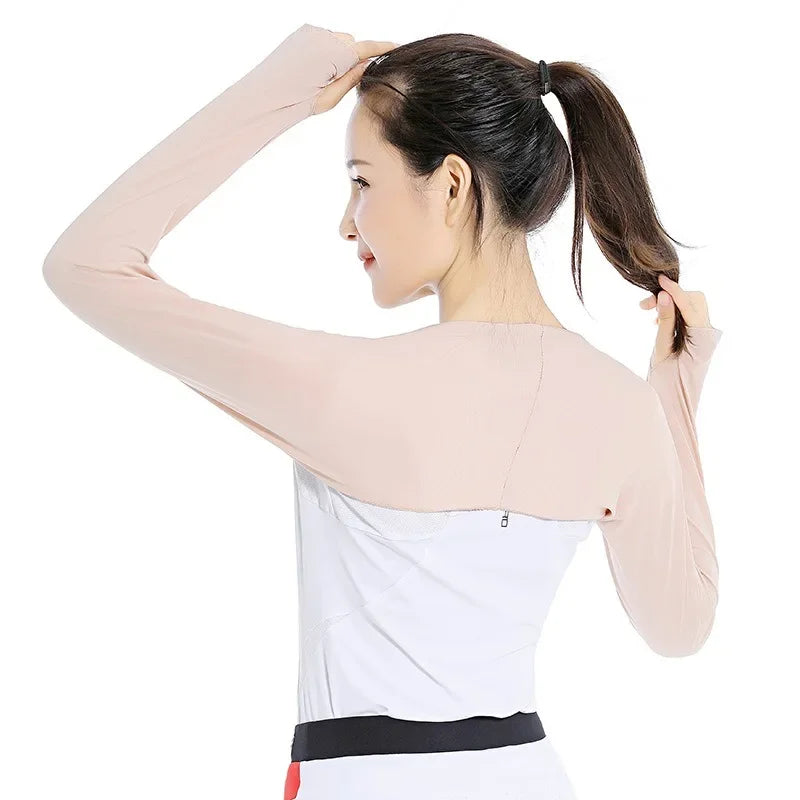 NEW Arrivals 1pcs UV Resistant Outdoor Cycling Golf Sleeve Shawl Shoulder Length Straight Sleeve Cool Feeling Viscose Filament Sunshade Women Sports Apparel Accessories