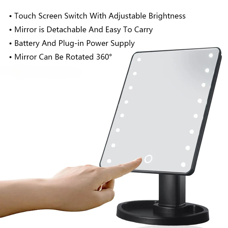 Lighted Makeup Mirror Use Battery And USB Rechargeable Dual-use 16LED Beauty Mirror Portable Touch Screen Dimming Vanity Mirror