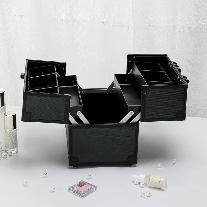 NEW Arrivals Professional Aluminum Alloy Make-Up Train Case Jewelry Box Organizer, Large Capacity, Outdoor Travel Cosmetic Case With Handle Women Cosmetic Accessories
