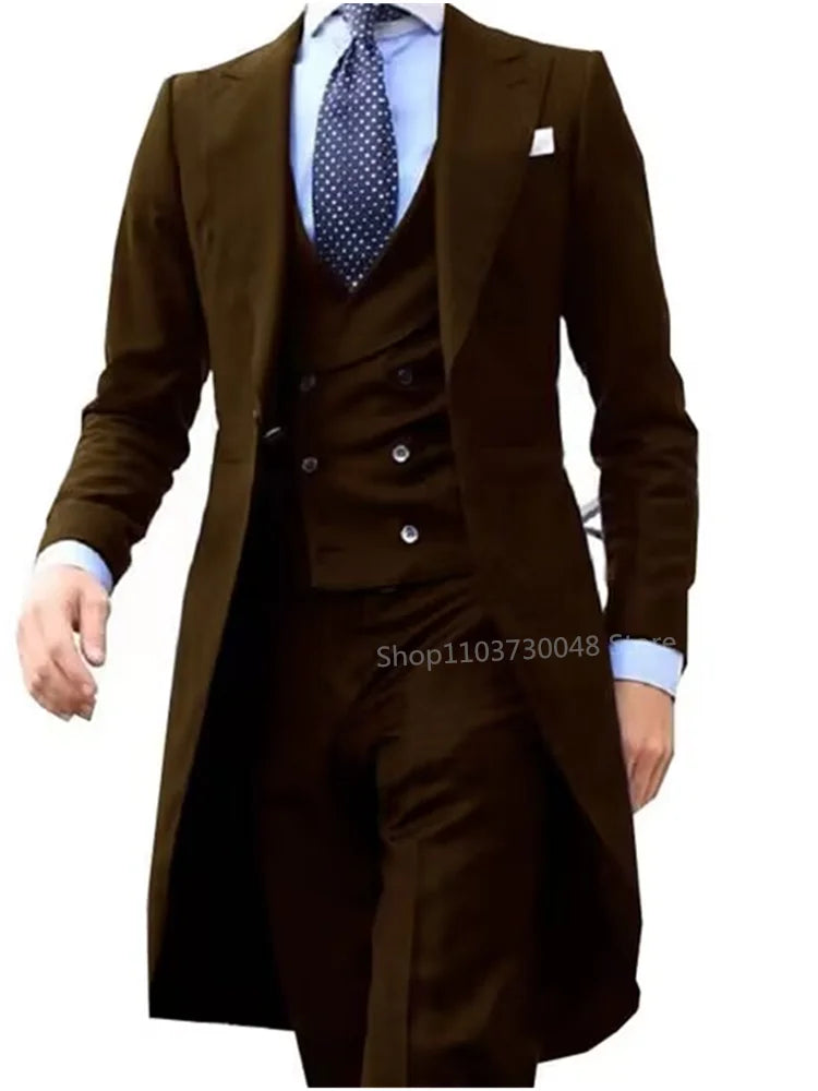 Low-Price Sales are Limited NEW 3PCS Set 7 Colors S-6XL PLUS SIZE Gentleman Luxury Wedding Evening Party Men Long Tail Coat Formal Groom Tuxedos Prom Male Suits Fashion Clothing Set Jacket Pants Vest