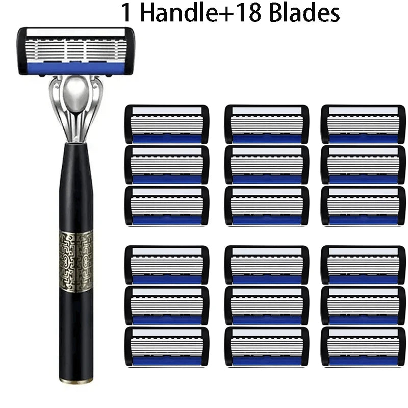 NEW Arrivals 7-Layers 18 Blades Set Manual Men's Razor, Stainless Steel Blades Razor For Men With Precision Trimmer, Metal Razor Holder