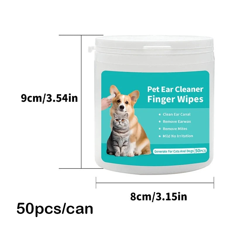 NEW Arrivals 50PCS Pet Korean Cleaning Products Ear Cleaning Wipes Ear Care Fingertips Ear Mite Removal Cat and Dog Ear Hygiene Products Pets Health Care Supplies