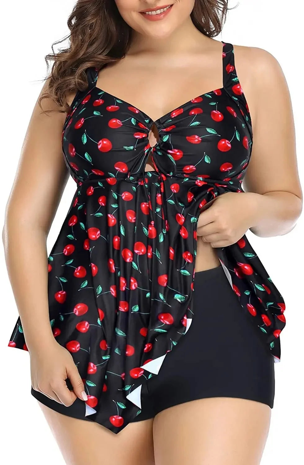 2 PCS Set S-3XL Plus Size Curvy Women's Swimsuit Bikini Set Moderate Coverage Abdomen Control Separate Top And Shorts Big Girls Swimming Costume Bathing Apparel Suit