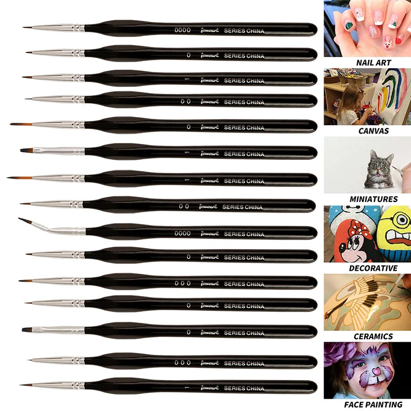 15 Pcs Miniature Hook Line Pen Painting Nylon Hair Multi Shape Pen Head Gouache Watercolor Oil Paint Artists Hand Painted Brush