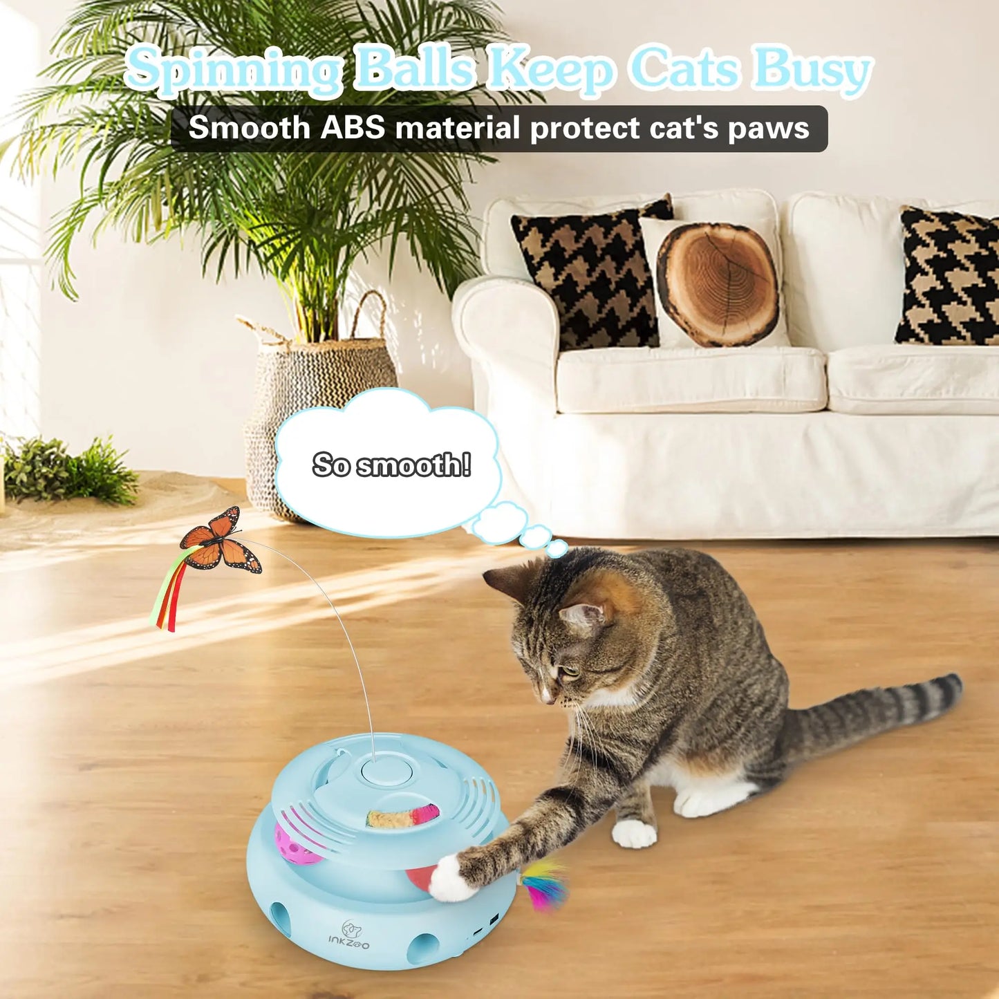 NEW Arrivals 4-in-1 Set Interactive Cat Toys for Indoor Cats, Automatic 6 Holes Mice Whack-A-Mole, Fluttering Butterfly, Track Balls, USB Rechargeable Pets Interactive Toys Accessories Training Games Supplies