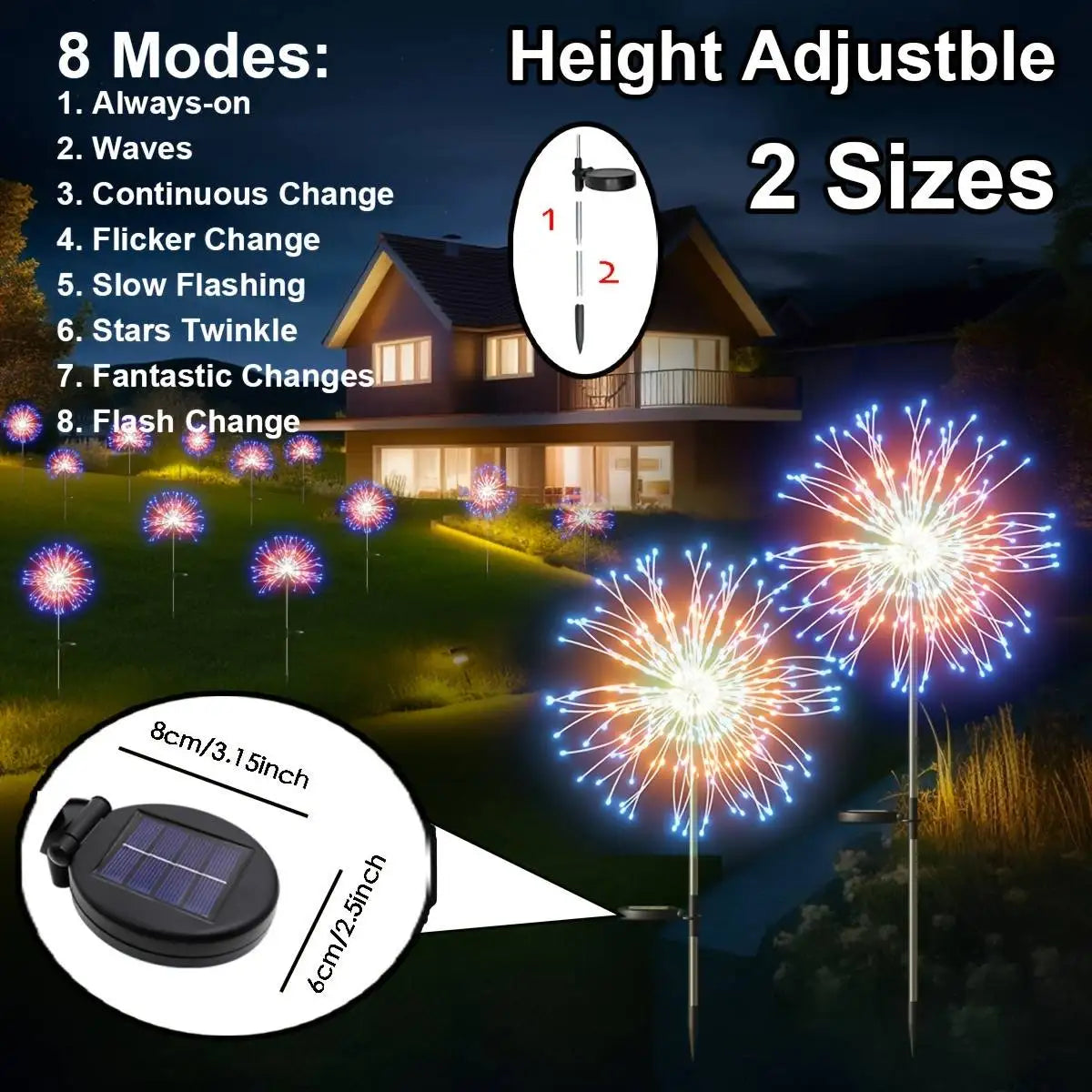 NEW Arrivals 2PCS Set 200LED Solar Fairy Light Outdoor Waterproof Solar Firework Light 8 Lighting Modes DIY Starburst Light Decorative Lights